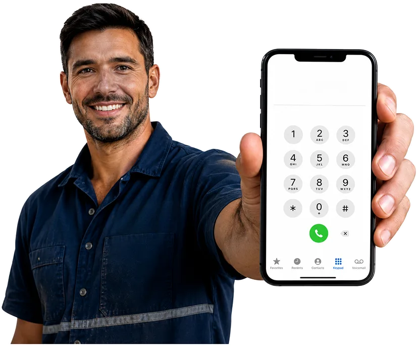 Plumber on the phone taking a Bass Hill callout