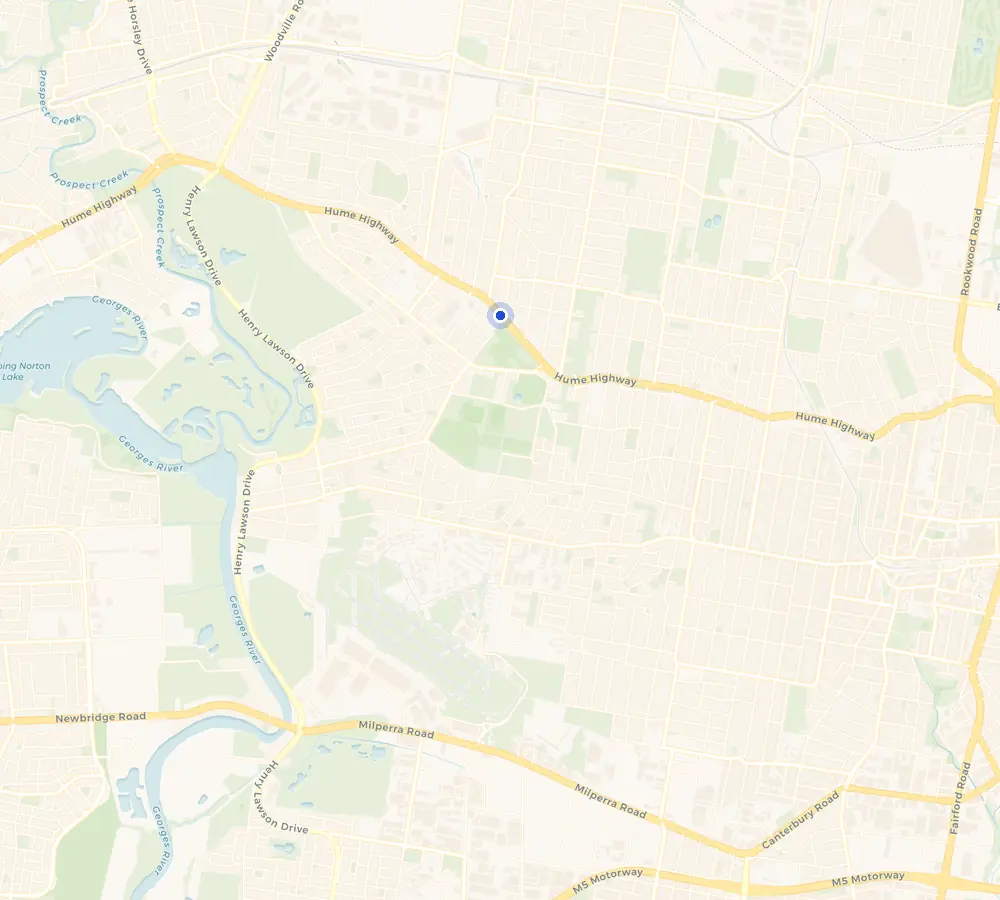 Map of the Bass Hill service area and the surrounding South West, showing Bass Hill and the nearby streets we cover.