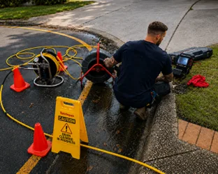 Plumber checking a blocked drain on a Bass Hill job